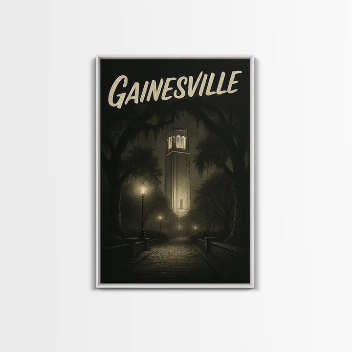 Gainesville Florida Travel Poster, Canvas Print, Dark Moody City Wall Art, Gainesville Wall Art, Vintage City Poster, Travel Poster Set