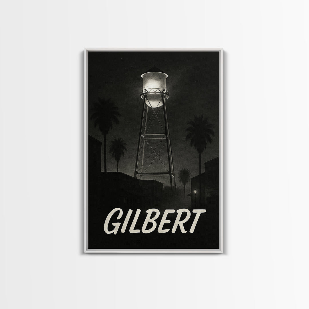Gilbert Arizona Travel Poster, Framed Canvas Print, Black And White Travel Art, Gilbert Travel Art, Fine Art Print, Living Room Wall Art