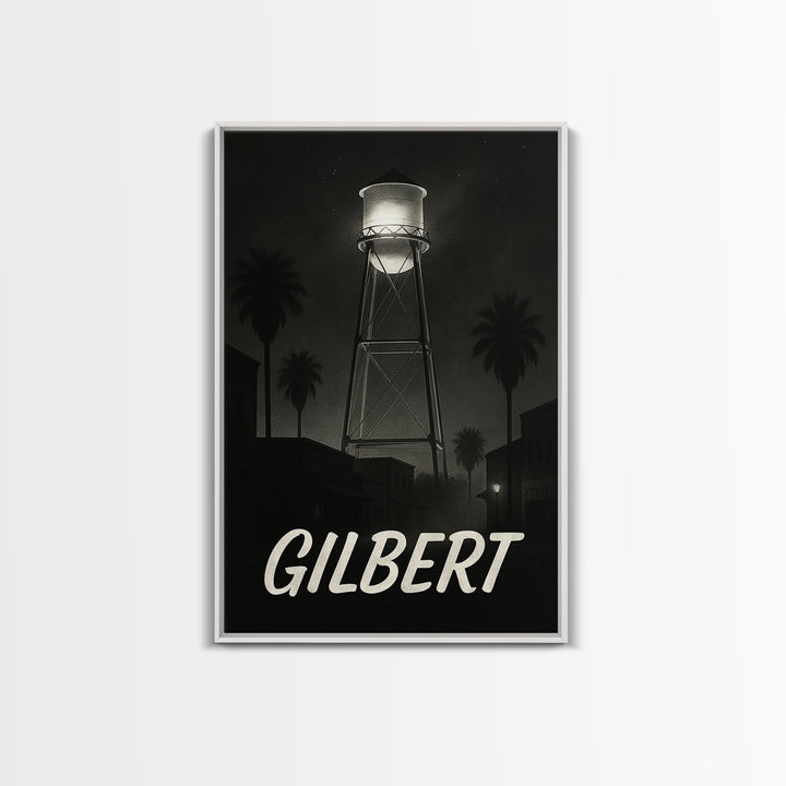 Gilbert Arizona Travel Poster, Framed Canvas Print, Black And White Travel Art, Gilbert Travel Art, Fine Art Print, Living Room Wall Art