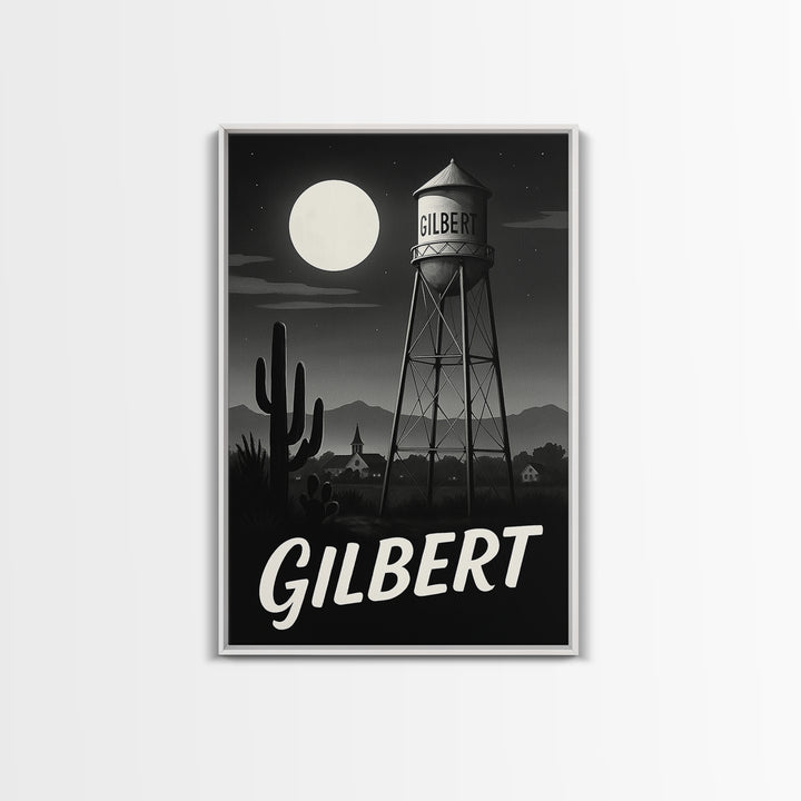 Gilbert Travel Poster, Canvas Print, Night Street Poster Art, Gilbert Travel Art, Eclectic Wall Decor, Fine Art Print, Wanderlust Decor