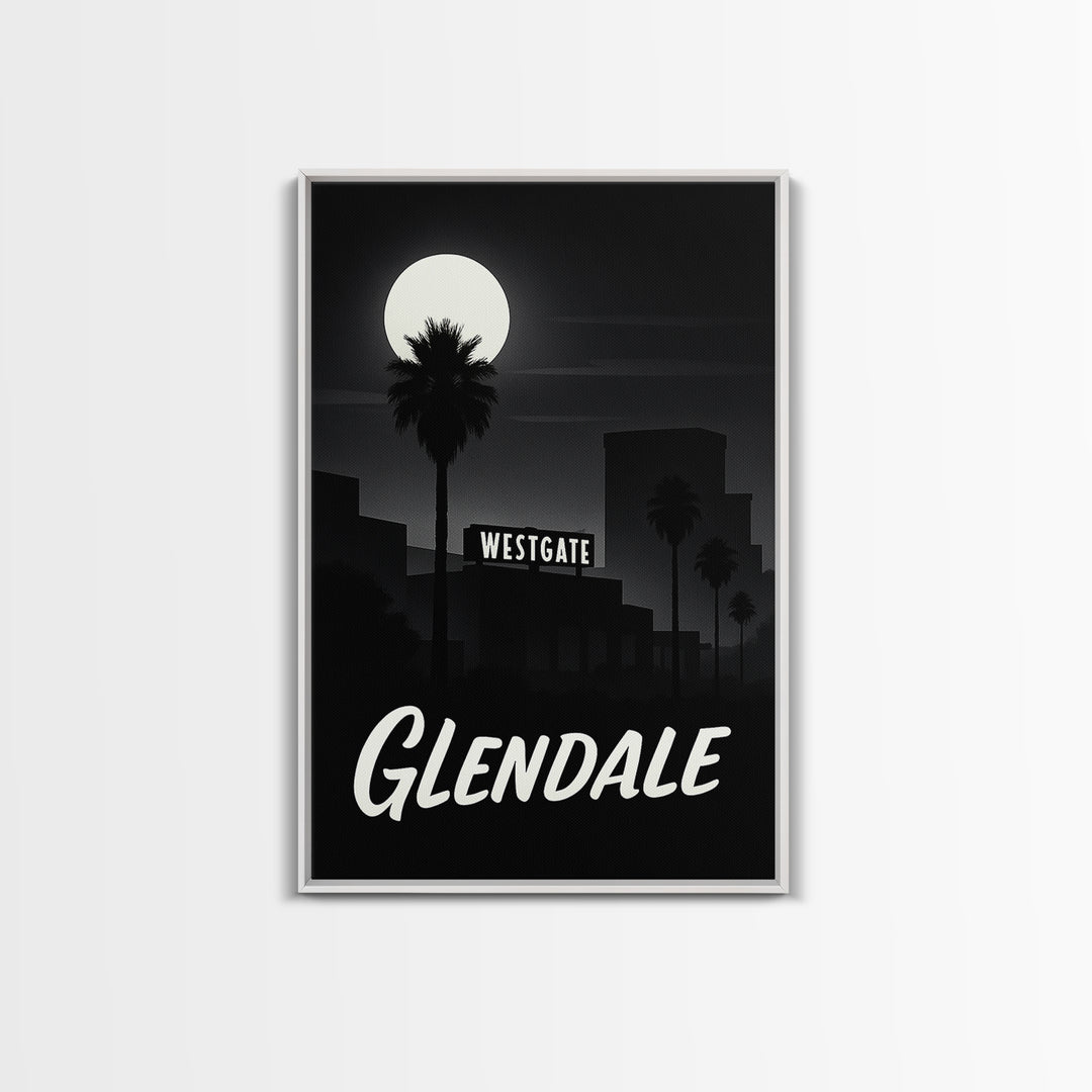 Glendale Arizona Travel Poster, Canvas Print, Night Street Poster Art, Glendale Poster Print, Living Room Wall Art, Vintage City Poster