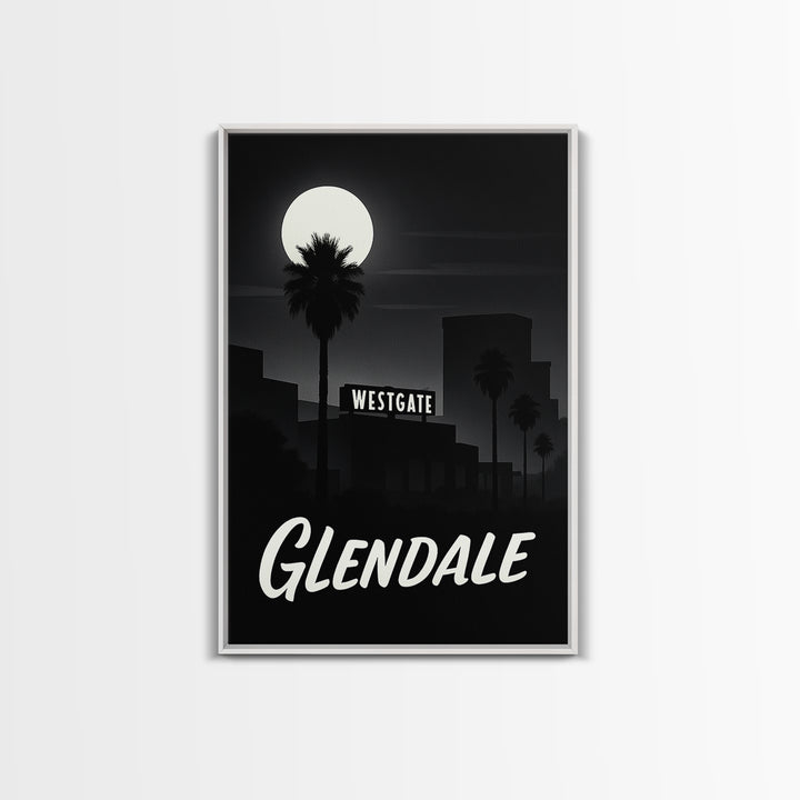 Glendale Arizona Travel Poster, Canvas Print, Night Street Poster Art, Glendale Poster Print, Living Room Wall Art, Vintage City Poster