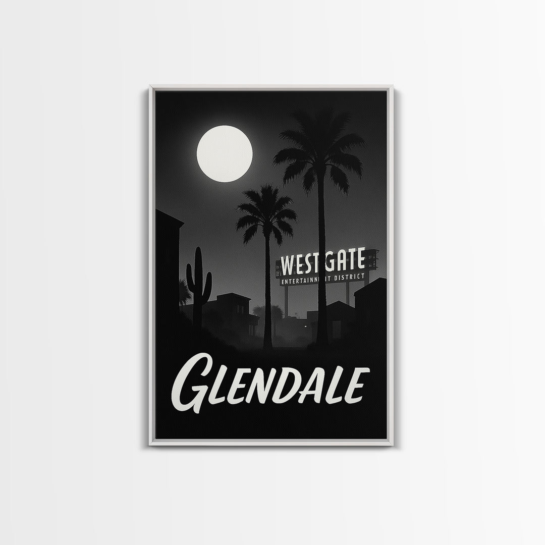 Glendale Travel Poster, Framed Canvas Print, Night Street Poster Art, Glendale City Art, Fine Art Print, Watercolor Skyline, Design 2
