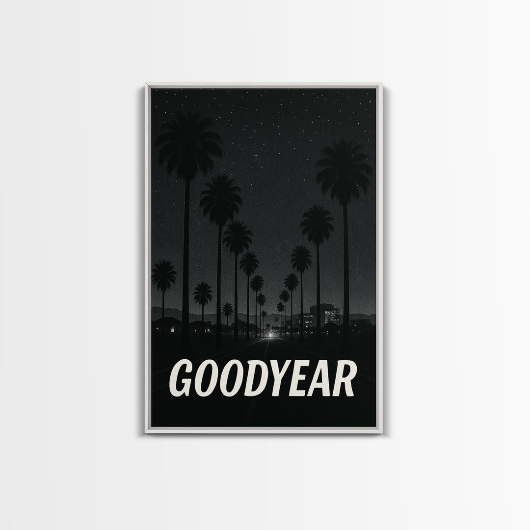 Goodyear Arizona Travel Poster, Canvas Print, Black And White Travel Art, Goodyear Art Print, Watercolor Downtown Skyline, City Illustration