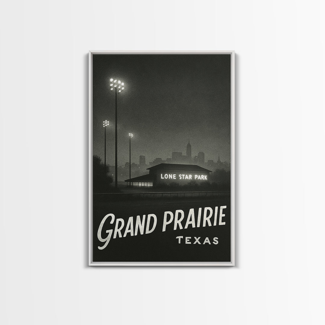 Grand Prairie Texas Travel Poster, Canvas Print, Dark Moody City Wall Art, Grand Prairie Wall Art, Vintage City Poster, Vintage City Art