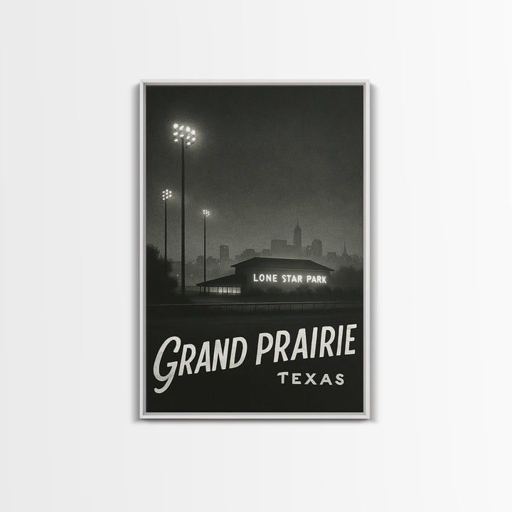 Grand Prairie Texas Travel Poster, Canvas Print, Dark Moody City Wall Art, Grand Prairie Wall Art, Vintage City Poster, Vintage City Art