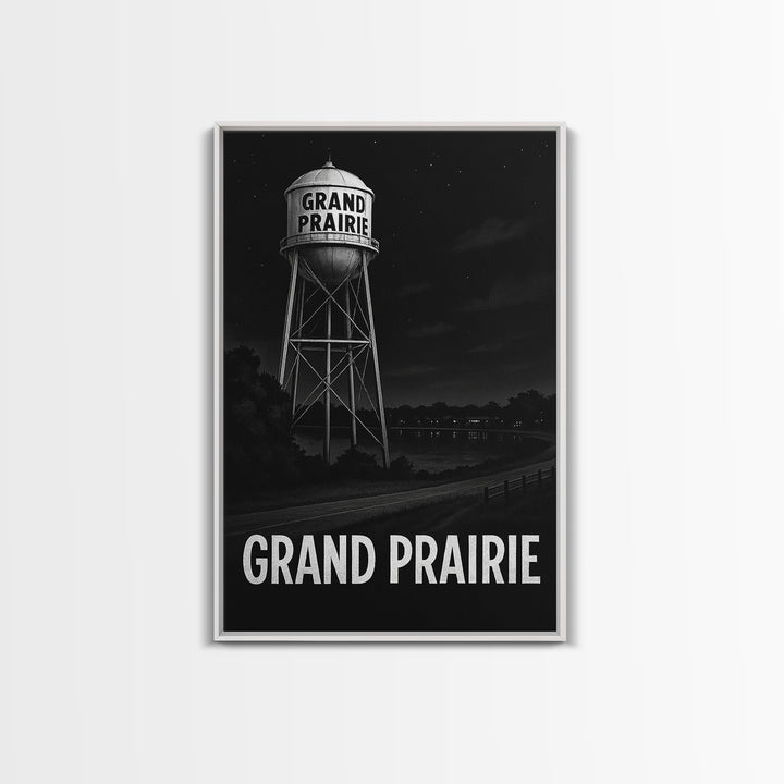 Grand Prairie Travel Poster, Canvas Print, Night Street Poster Art, Grand Prairie Poster Print, Watercolor Urban Skyline, Wanderlust Decor