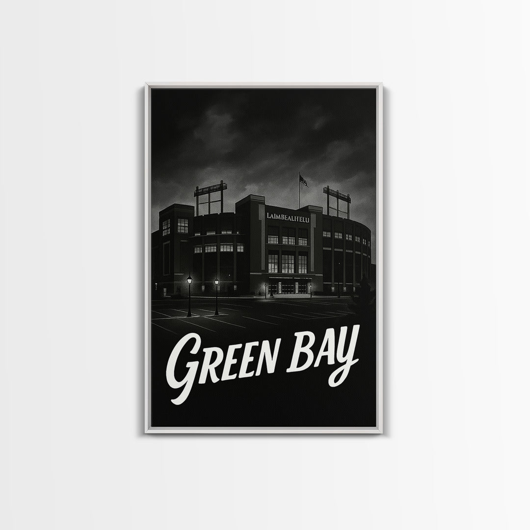 Green Bay Travel Poster, Canvas Print, Dark Moody City Wall Art, Green Bay Travel Art, Modern Wall Decor, Travel Poster Set, City Poster