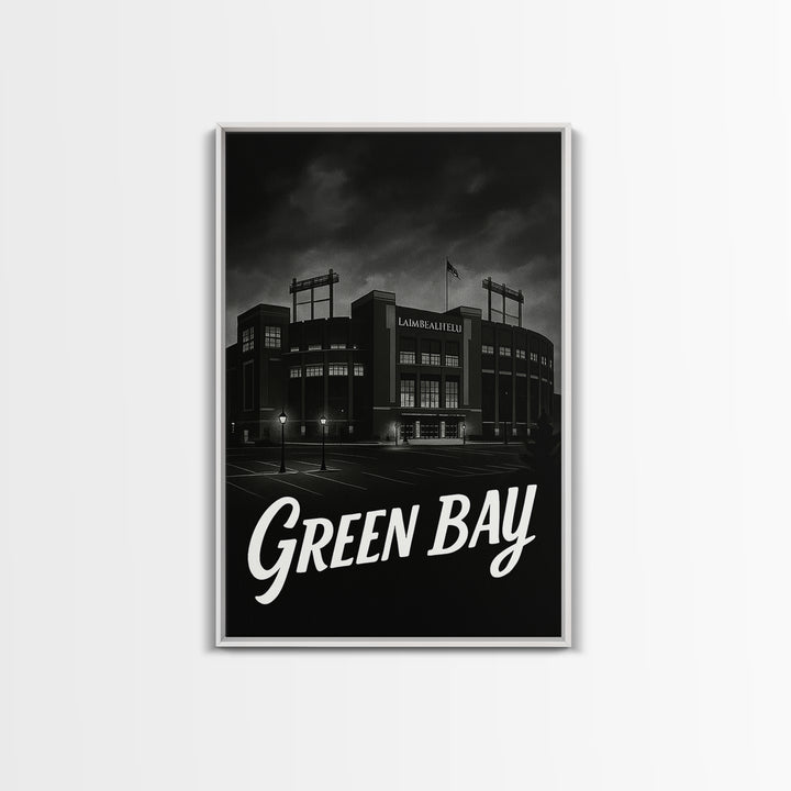 Green Bay Travel Poster, Canvas Print, Dark Moody City Wall Art, Green Bay Travel Art, Modern Wall Decor, Travel Poster Set, City Poster