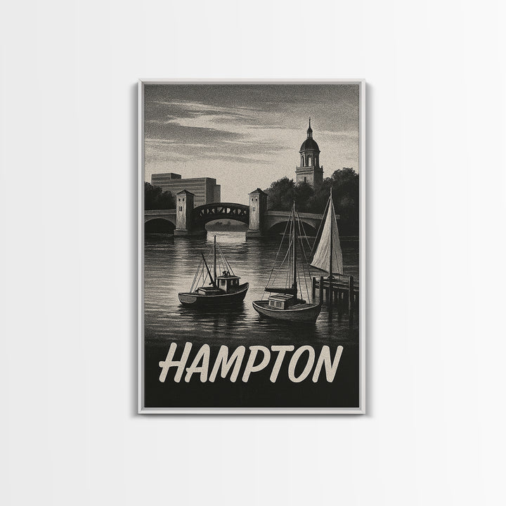 Hampton Travel Poster, Canvas Print, Night Street Poster Art, Hampton Poster Print, Travel Wall Art, City Art Print, Vintage Travel Art