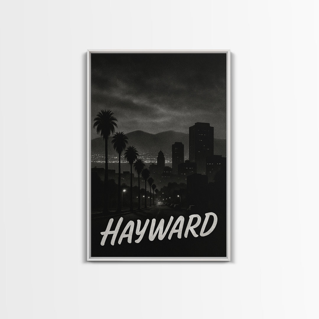 Hayward California Travel Poster, Canvas Print, Black And White Travel Art, Hayward City Art, Wall Decor, City Art Print, Gift For Travelers