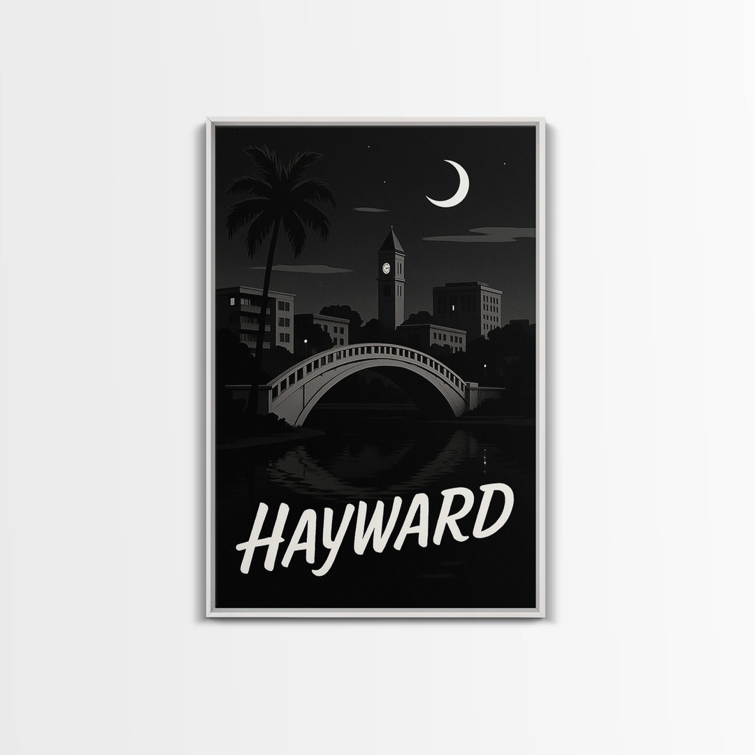 Hayward Travel Poster, Canvas Print, Dark Moody City Wall Art, Hayward Art Print, Travel Poster Art, Wanderlust Decor, Eclectic Wall Decor