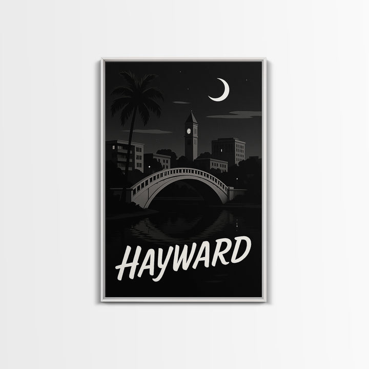 Hayward Travel Poster, Canvas Print, Dark Moody City Wall Art, Hayward Art Print, Travel Poster Art, Wanderlust Decor, Eclectic Wall Decor