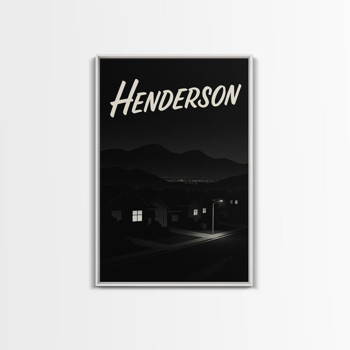 Henderson Travel Poster, Framed Canvas Print, Dark Moody City Wall Art, Henderson Art Print, Vintage Travel Print, City Illustration