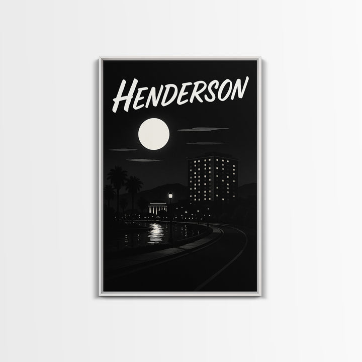 Henderson Travel Poster, Framed Canvas Print, Dark Moody City Wall Art, Henderson Art Print, Gift For Travelers, Modern Wall Decor