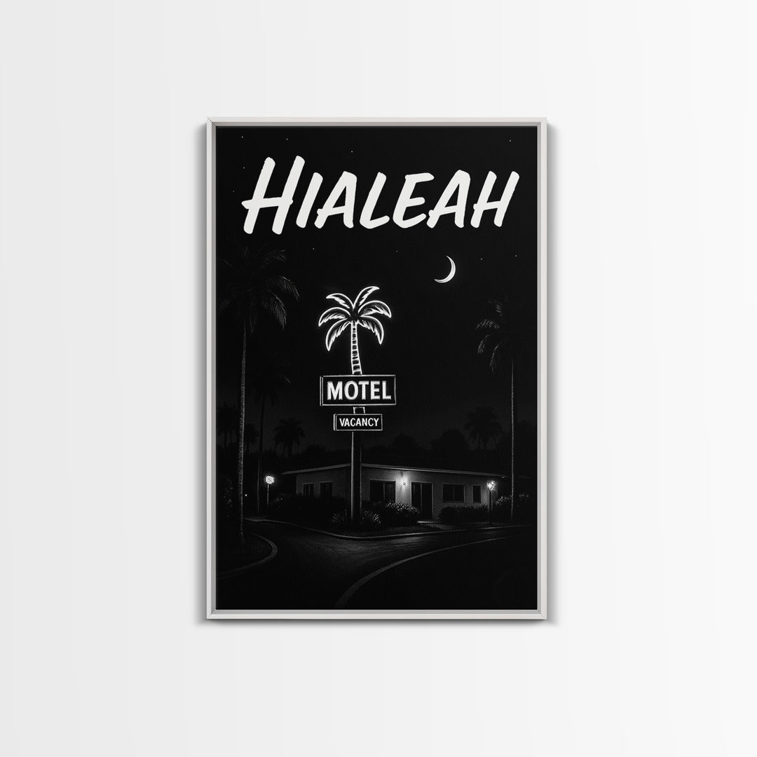 Hialeah Travel Poster, Framed Canvas Print, Vintage Noir Poster Art, Hialeah Art Print, Mid Century Wall Art, Vintage Travel Art