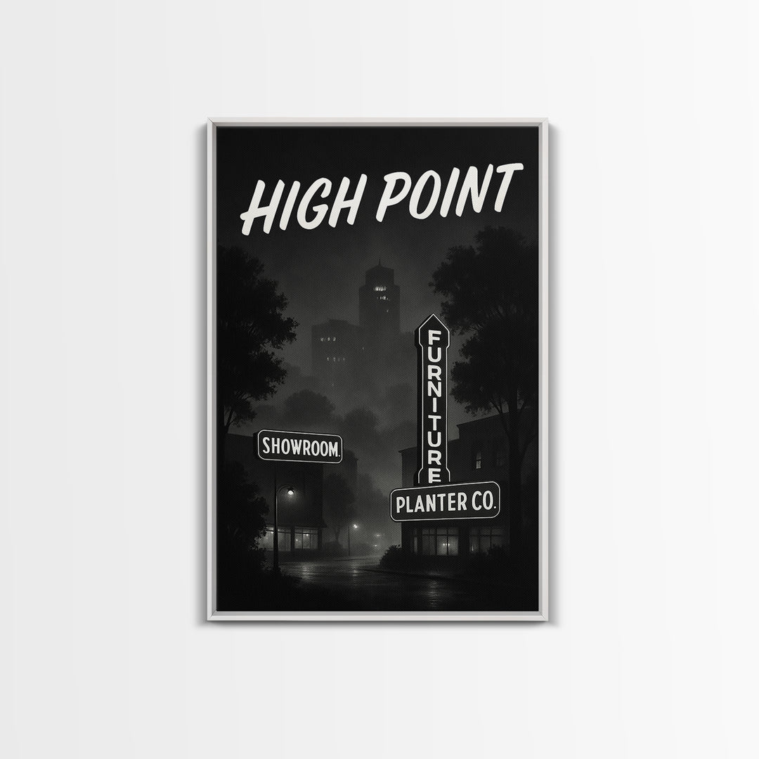 High Point North Carolina Travel Poster, Canvas Print, Night Street Poster Art, High Point Art Print, Gift For Travelers, Watercolor Skyline