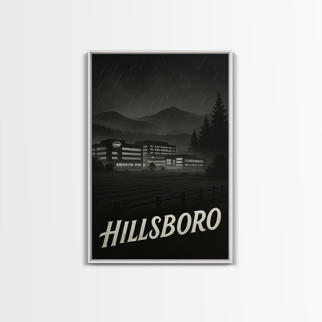 Hillsboro Oregon Travel Poster, Canvas Print, Black And White Travel Art, Hillsboro Poster Print, Wanderlust Decor, Eclectic Wall Decor