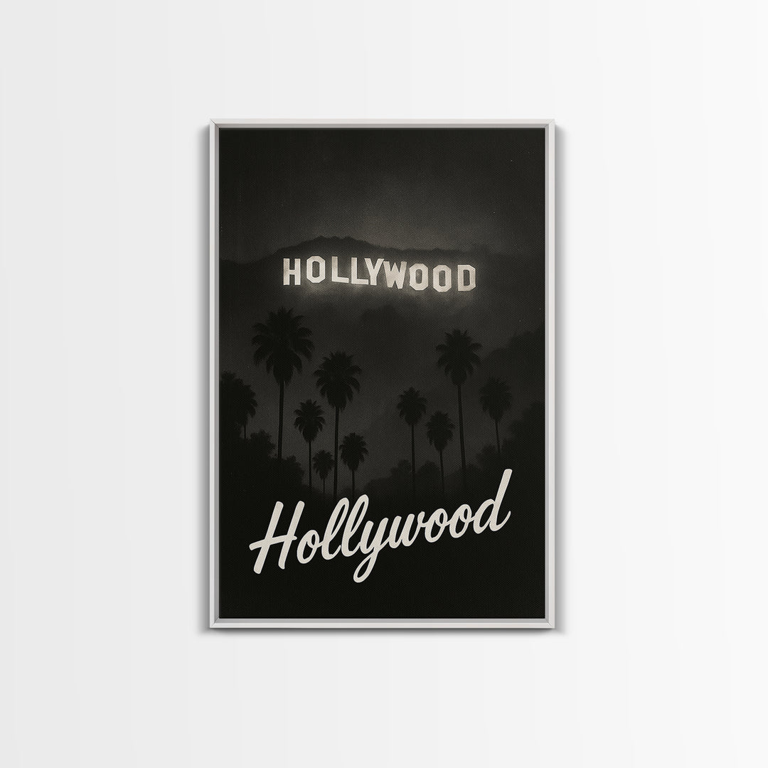 Hollywood Florida Travel Poster, Framed Canvas Print, Black And White Travel Art, Hollywood City Art, Travel Wall Art, Vintage City Poster