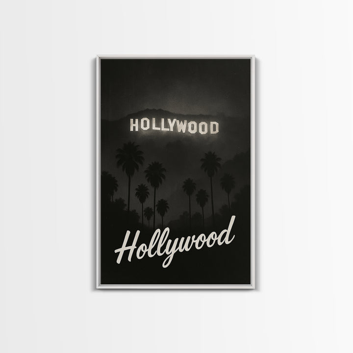 Hollywood Florida Travel Poster, Framed Canvas Print, Black And White Travel Art, Hollywood City Art, Travel Wall Art, Vintage City Poster