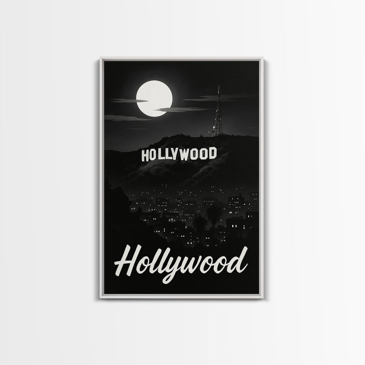 Hollywood Travel Poster, Framed Canvas Print, Night Street Poster Art, Hollywood Wall Art, Travel Poster Set, Travel Wall Art, Design 2