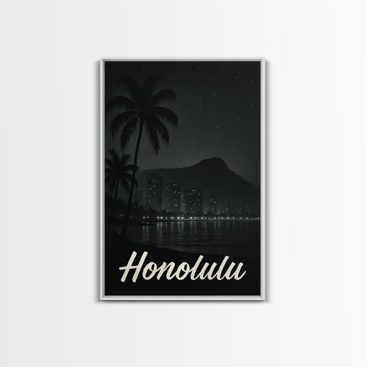 Honolulu Travel Poster, Canvas Print, Night Street Poster Art, Honolulu Art Print, Vintage City Art, Vintage Travel Print, Fine Art Print