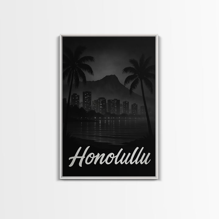 Honolulu Travel Poster, Framed Canvas Print, Vintage Noir Poster Art, Honolulu Wall Art, Travel Wall Art, Vintage Travel Print