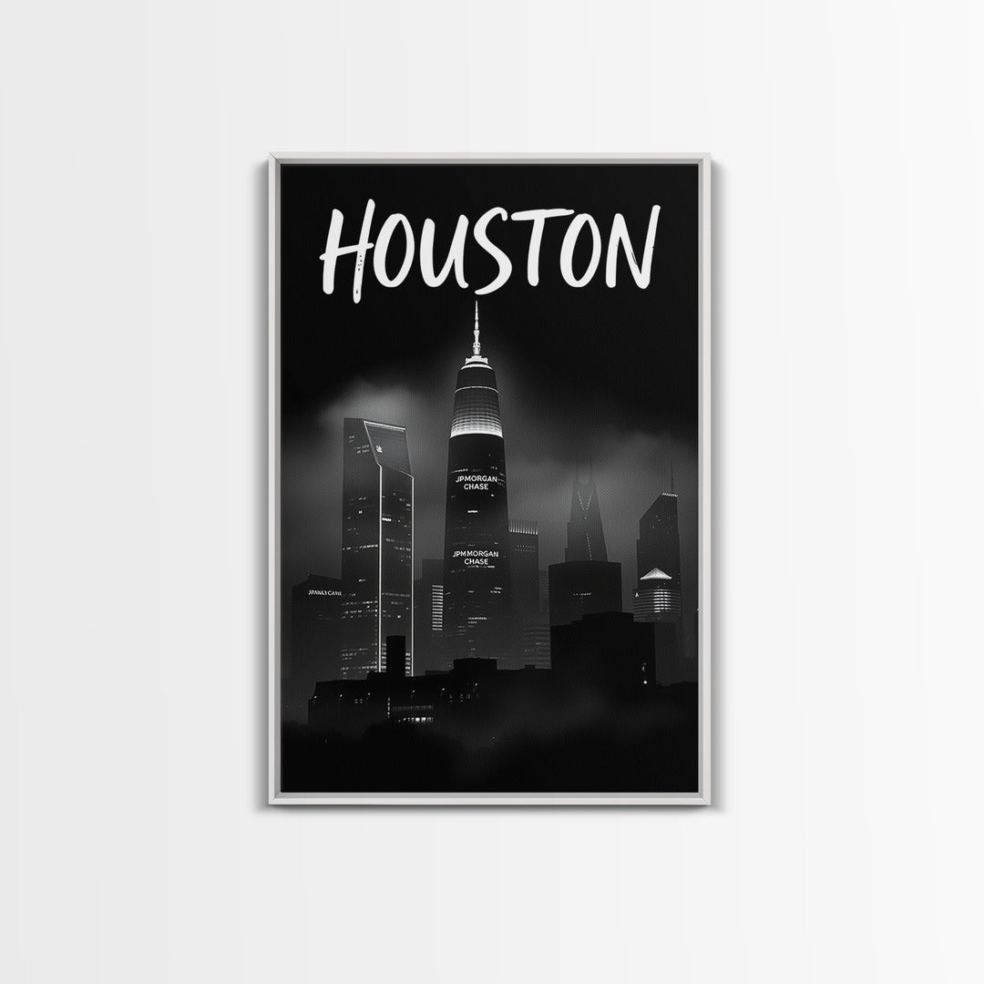 Houston Travel Poster, Canvas Print, Black And White Travel Art, Houston Art Print, Home Office Decor, Living Room Wall Art, Home Decor