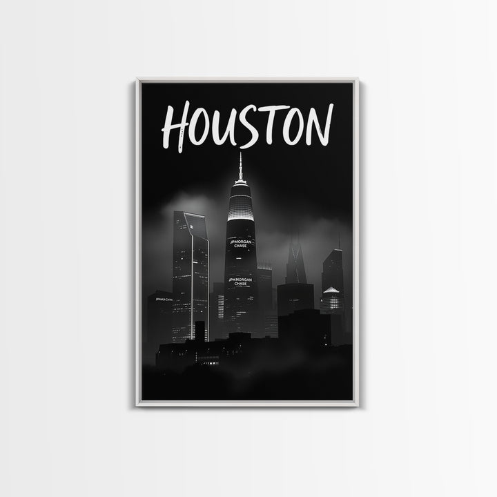 Houston Travel Poster, Canvas Print, Black And White Travel Art, Houston Art Print, Home Office Decor, Living Room Wall Art, Home Decor