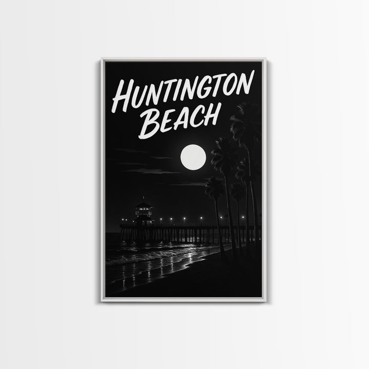Huntington Beach Travel Poster, Canvas Print, Night Street Poster Art, Huntington Beach Wall Art, Modern Wall Decor, Fine Art Print
