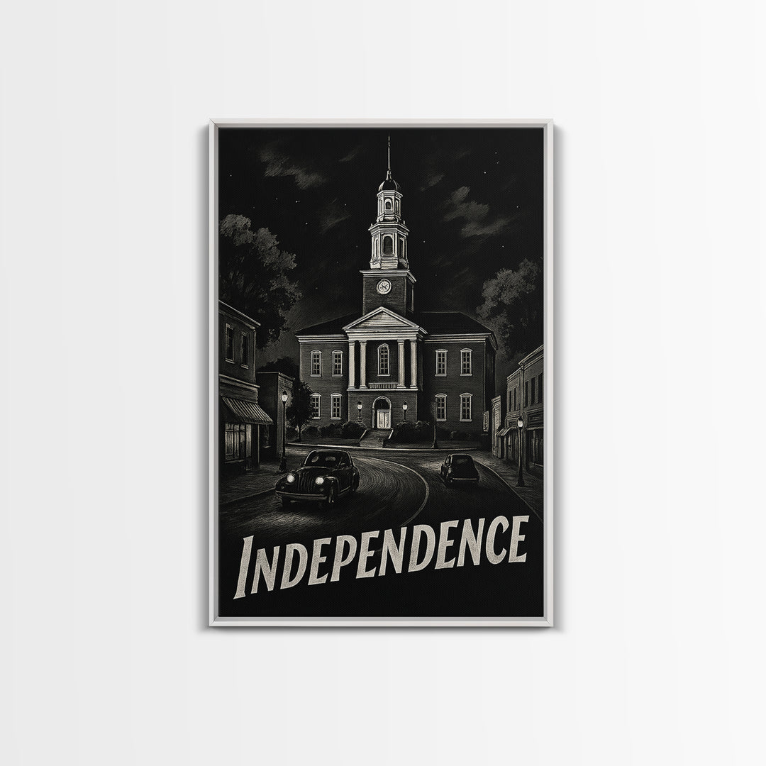 Independence Travel Poster, Canvas Print, Dark Moody City Wall Art, Independence Poster Print, Vintage Travel Art, Vintage City Poster