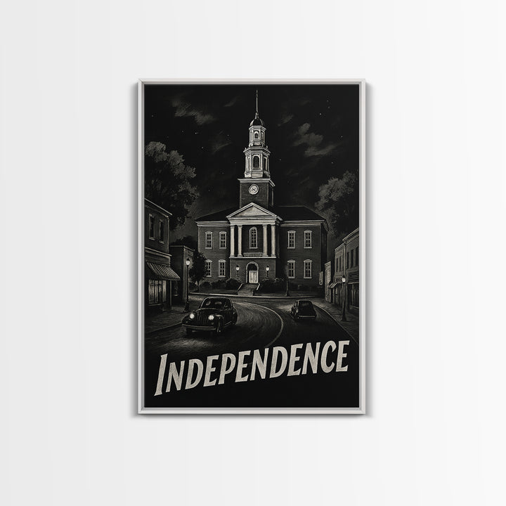 Independence Travel Poster, Canvas Print, Dark Moody City Wall Art, Independence Poster Print, Vintage Travel Art, Vintage City Poster
