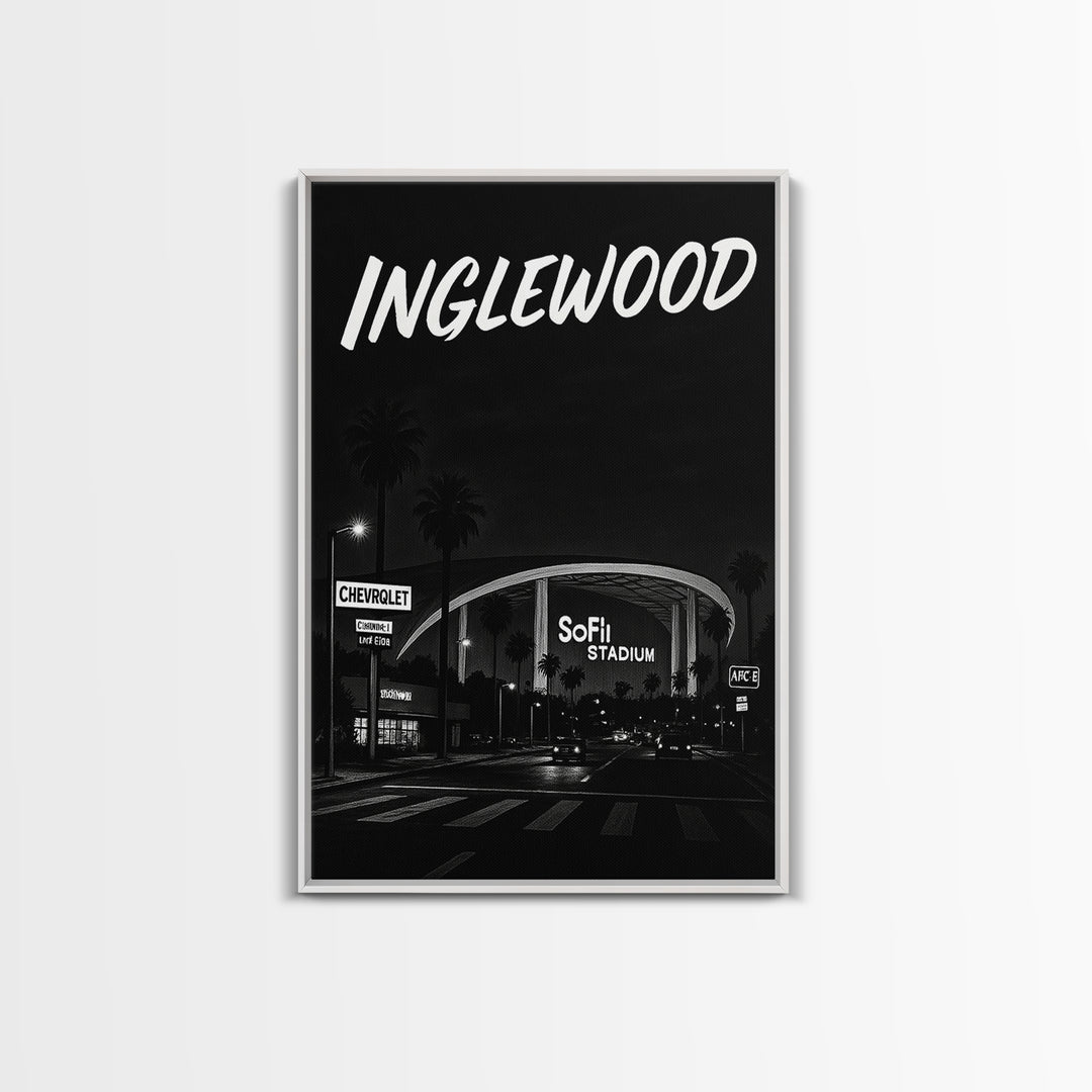 Inglewood Travel Poster, Framed Canvas Print, Night Street Poster Art, Inglewood Wall Art, City Travel Prints, Fine Art Print, Design 2