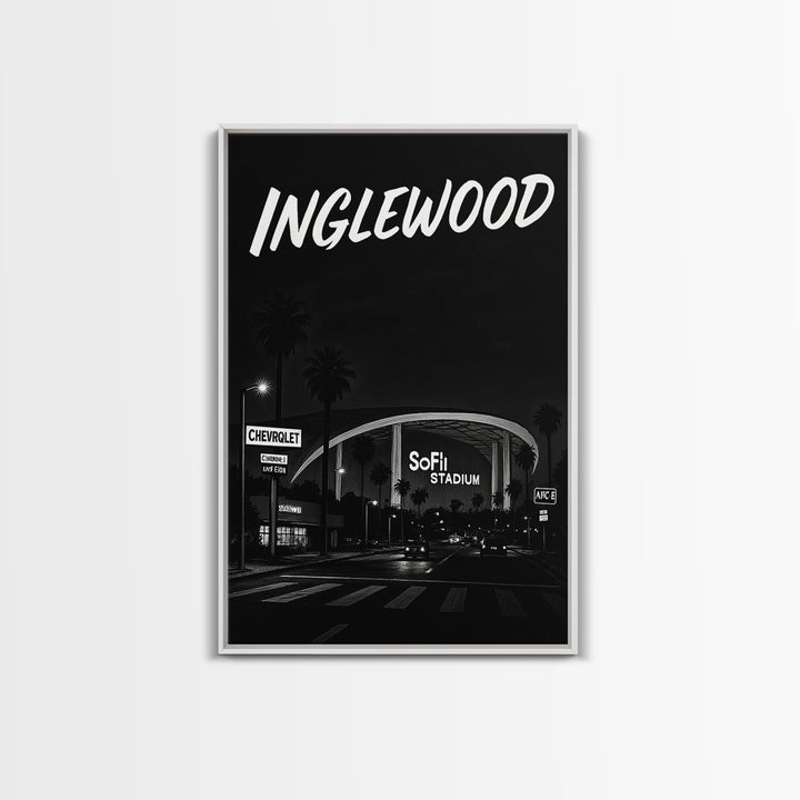 Inglewood Travel Poster, Framed Canvas Print, Night Street Poster Art, Inglewood Wall Art, City Travel Prints, Fine Art Print, Design 2