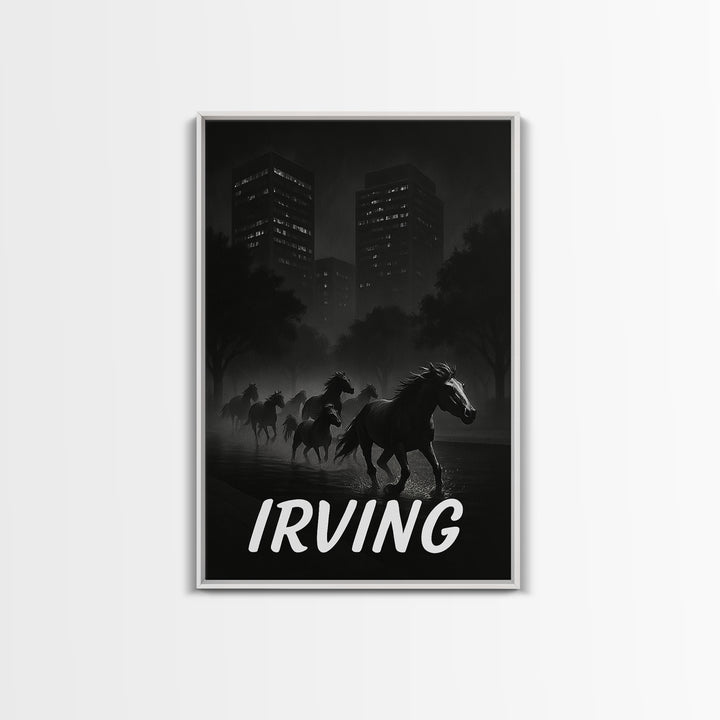 Irving Texas Travel Poster, Canvas Print, Dark Moody City Wall Art, Irving Poster Print, Travel Poster Set, Travel Wall Decor, Wall Decor