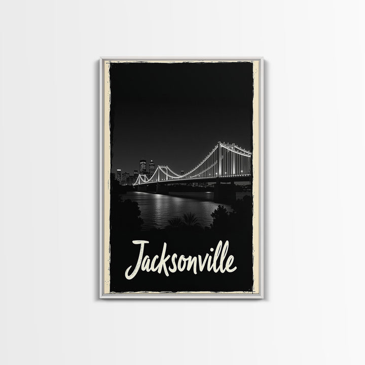 Jacksonville Travel Poster, Framed Canvas Print, Black And White Travel Art, Jacksonville Art Print, Retro Travel Print, Home Office Decor