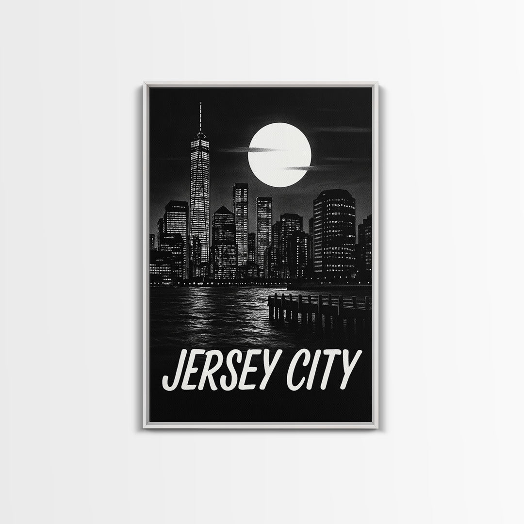 Jersey City Travel Poster, Framed Canvas Print, Vintage Noir Poster Art, Jersey City Travel Art, Vintage Travel Print, Vintage City Poster