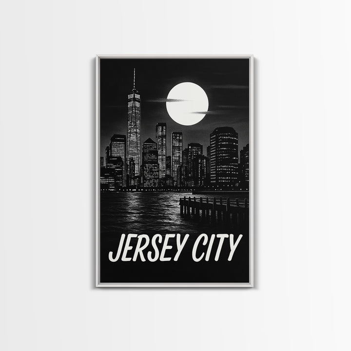 Jersey City Travel Poster, Framed Canvas Print, Vintage Noir Poster Art, Jersey City Travel Art, Vintage Travel Print, Vintage City Poster