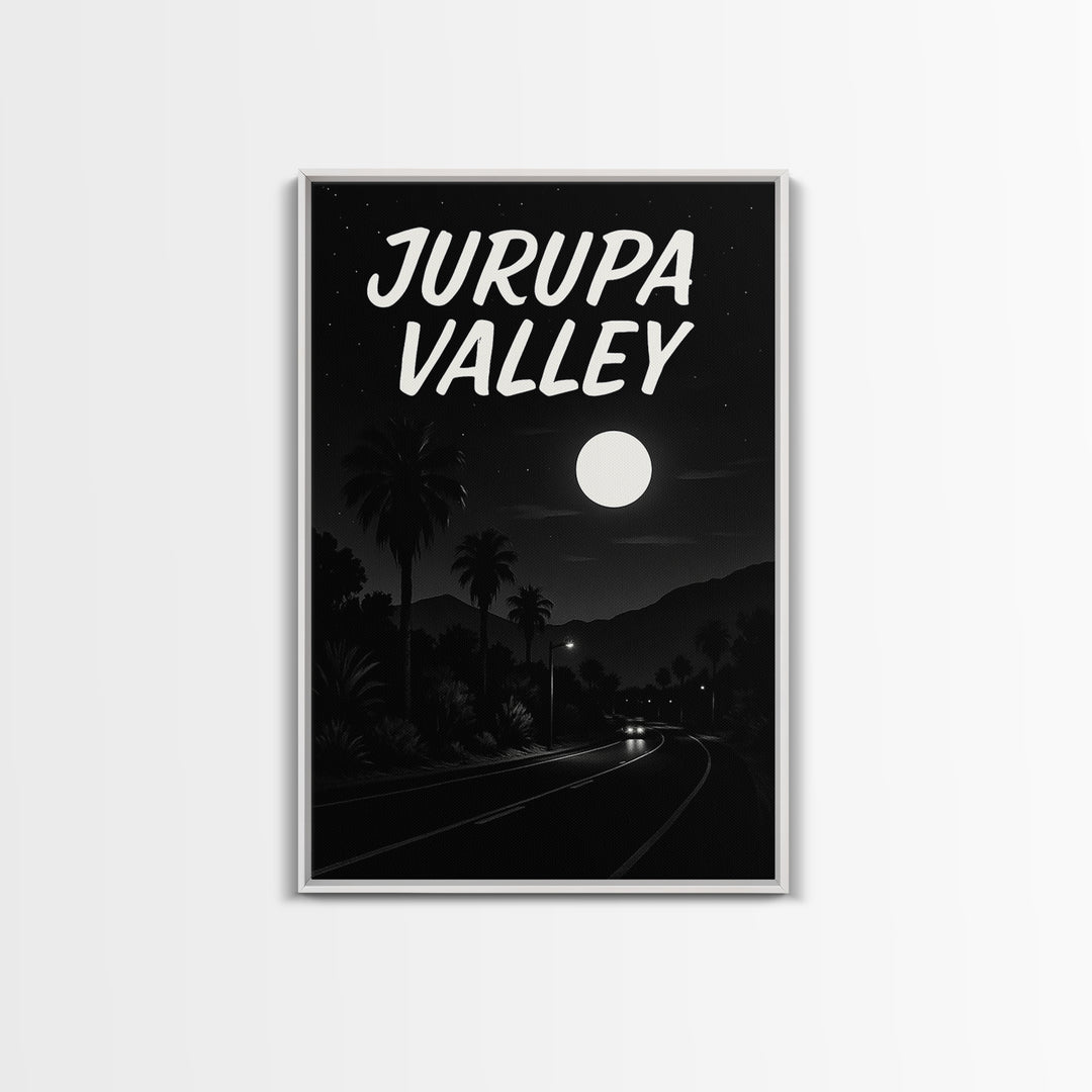 Jurupa Valley Travel Poster, Framed Canvas Print, Vintage Noir Poster Art, Jurupa Valley City Art, Vintage City Art, Mid Century Wall Art