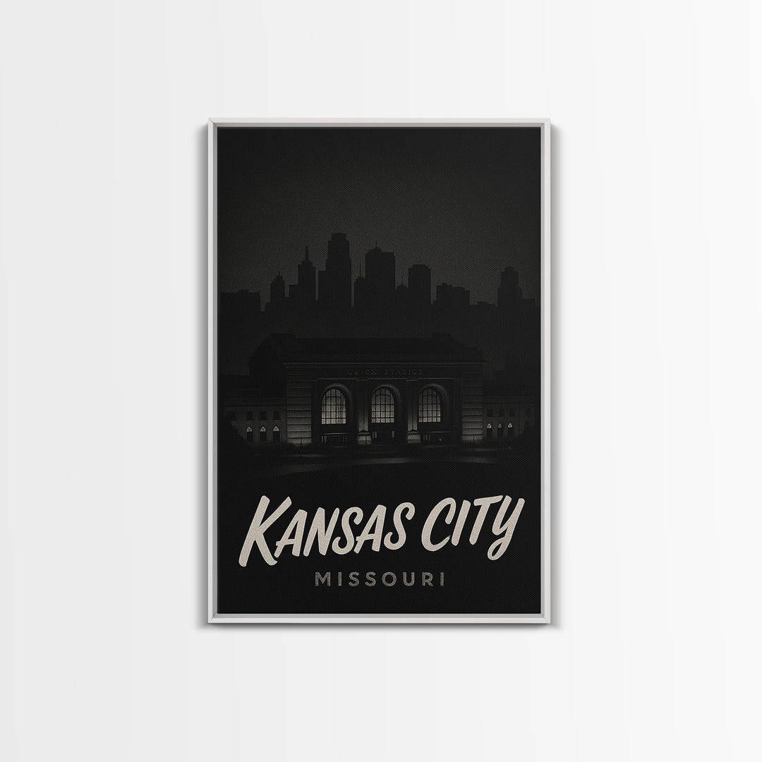 Kansas City Travel Poster, Canvas Print, Dark Moody City Wall Art, Kansas City Wall Art, Travel Wall Art, City Travel Prints, Home Decor