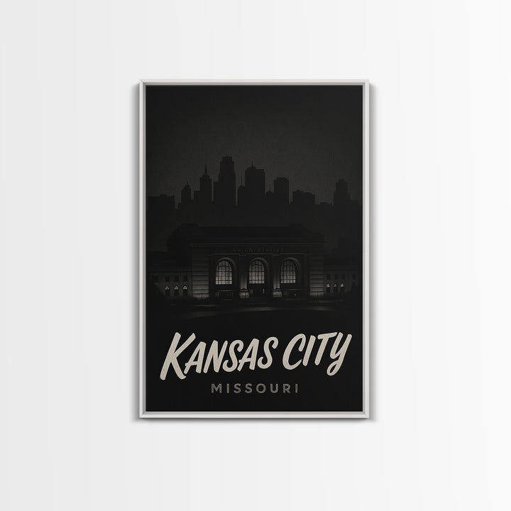 Kansas City Travel Poster, Canvas Print, Dark Moody City Wall Art, Kansas City Wall Art, Travel Wall Art, City Travel Prints, Home Decor