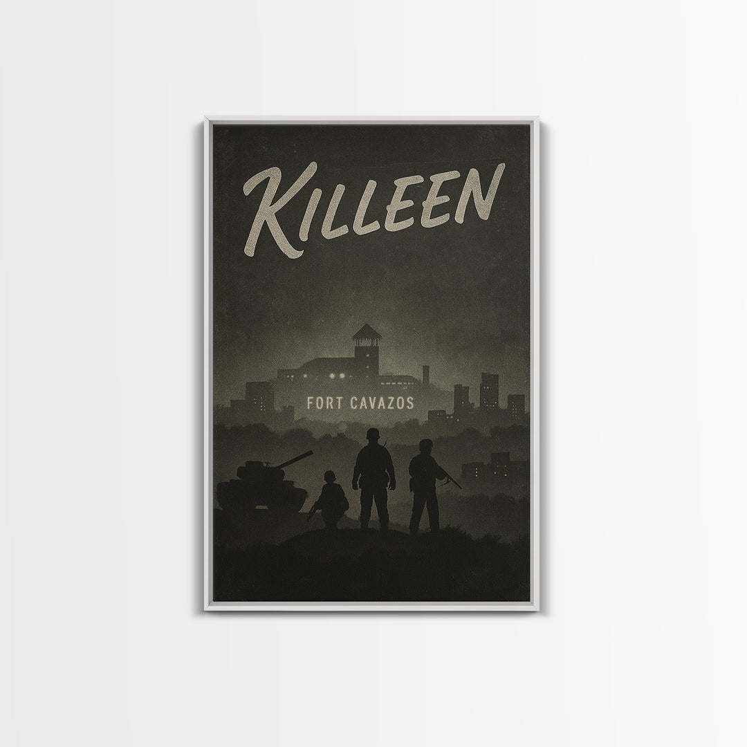 Killeen Texas Travel Poster, Framed Canvas Print, Black And White Travel Art, Killeen Wall Art, Vintage City Poster, Travel Art Print