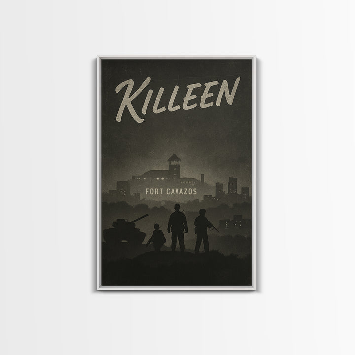 Killeen Texas Travel Poster, Framed Canvas Print, Black And White Travel Art, Killeen Wall Art, Vintage City Poster, Travel Art Print