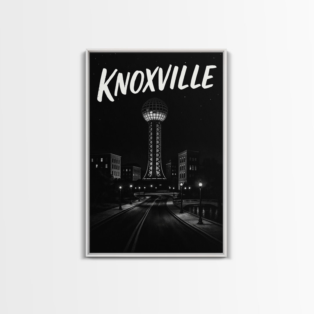 Knoxville Travel Poster, Framed Canvas Print, Black And White Travel Art, Knoxville Travel Art, Retro Travel Print, Watercolor Skyline Art