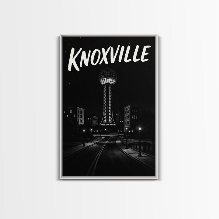 Knoxville Travel Poster, Framed Canvas Print, Black And White Travel Art, Knoxville Travel Art, Retro Travel Print, Watercolor Skyline Art