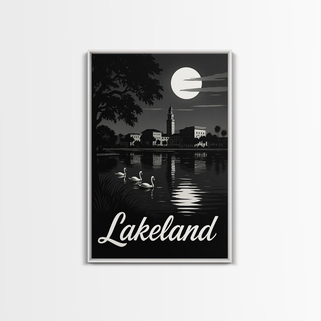 Lakeland Travel Poster, Canvas Print, Night Street Poster Art, Lakeland City Art, Travel Art Print, City Travel Prints, City Illustration
