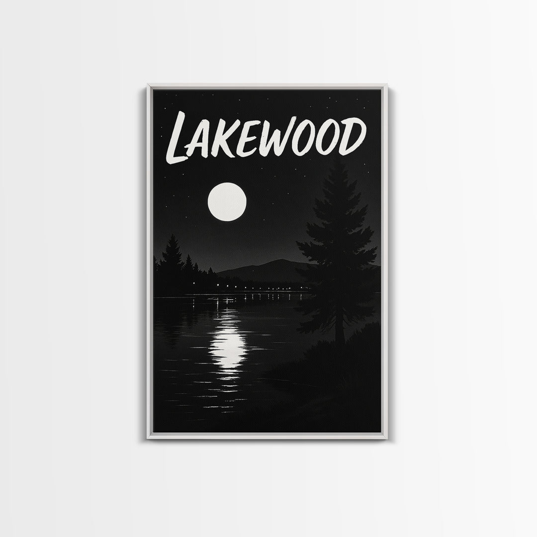 Lakewood Travel Poster, Canvas Print, Night Street Poster Art, Lakewood Wall Art, Living Room Wall Art, City Illustration, Landscape Art