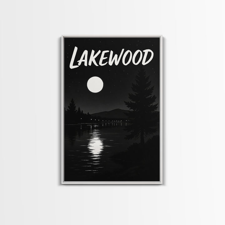 Lakewood Travel Poster, Canvas Print, Night Street Poster Art, Lakewood Wall Art, Living Room Wall Art, City Illustration, Landscape Art