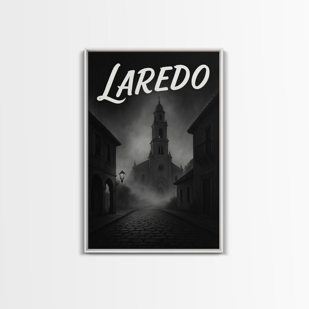 Laredo Texas Travel Poster, Framed Canvas Print, Night Street Poster Art, Laredo City Art, Modern Wall Decor, Fine Art Print, City Art Print