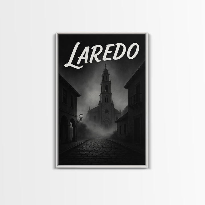 Laredo Texas Travel Poster, Framed Canvas Print, Night Street Poster Art, Laredo City Art, Modern Wall Decor, Fine Art Print, City Art Print